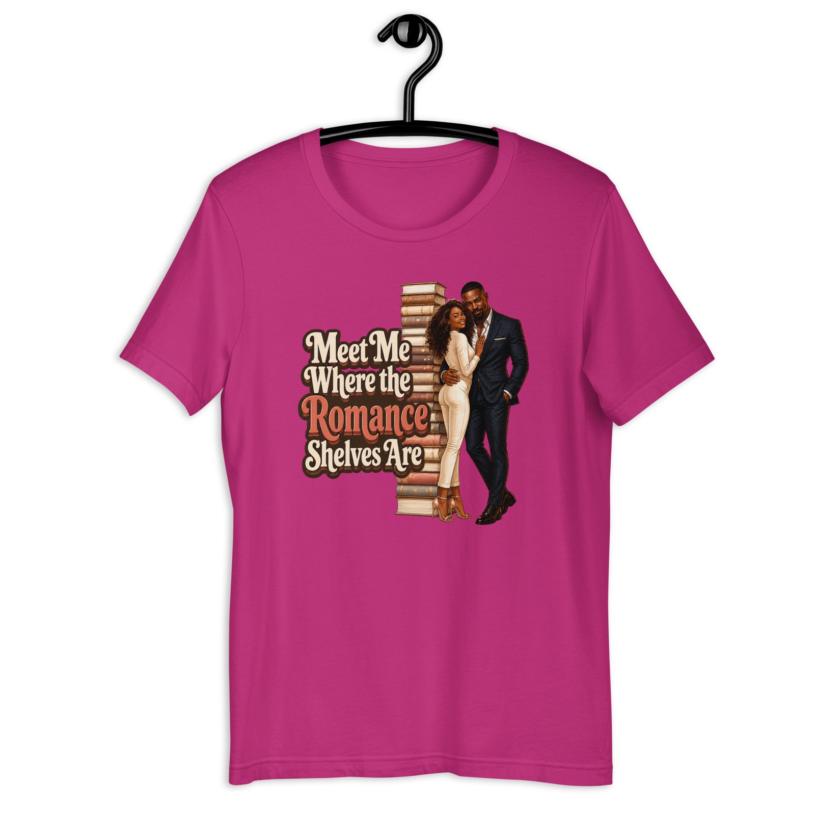 unisex-staple-t-shirt-berry-front-6a0262411e604.jpg Meet Me Where the Romance Shelves Are Graphic Tee - Image 4