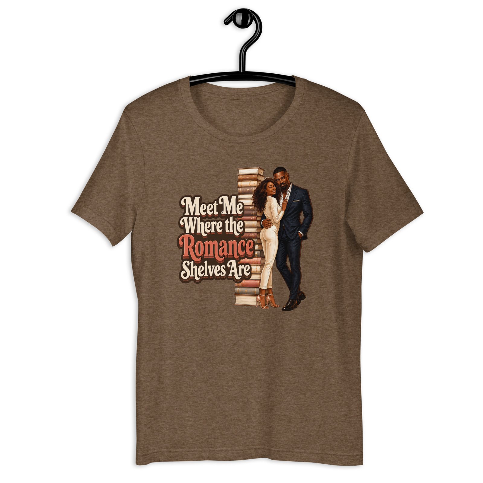 unisex-staple-t-shirt-heather-brown-front-6a0262412c245.jpg Meet Me Where the Romance Shelves Are Graphic Tee - Image 5