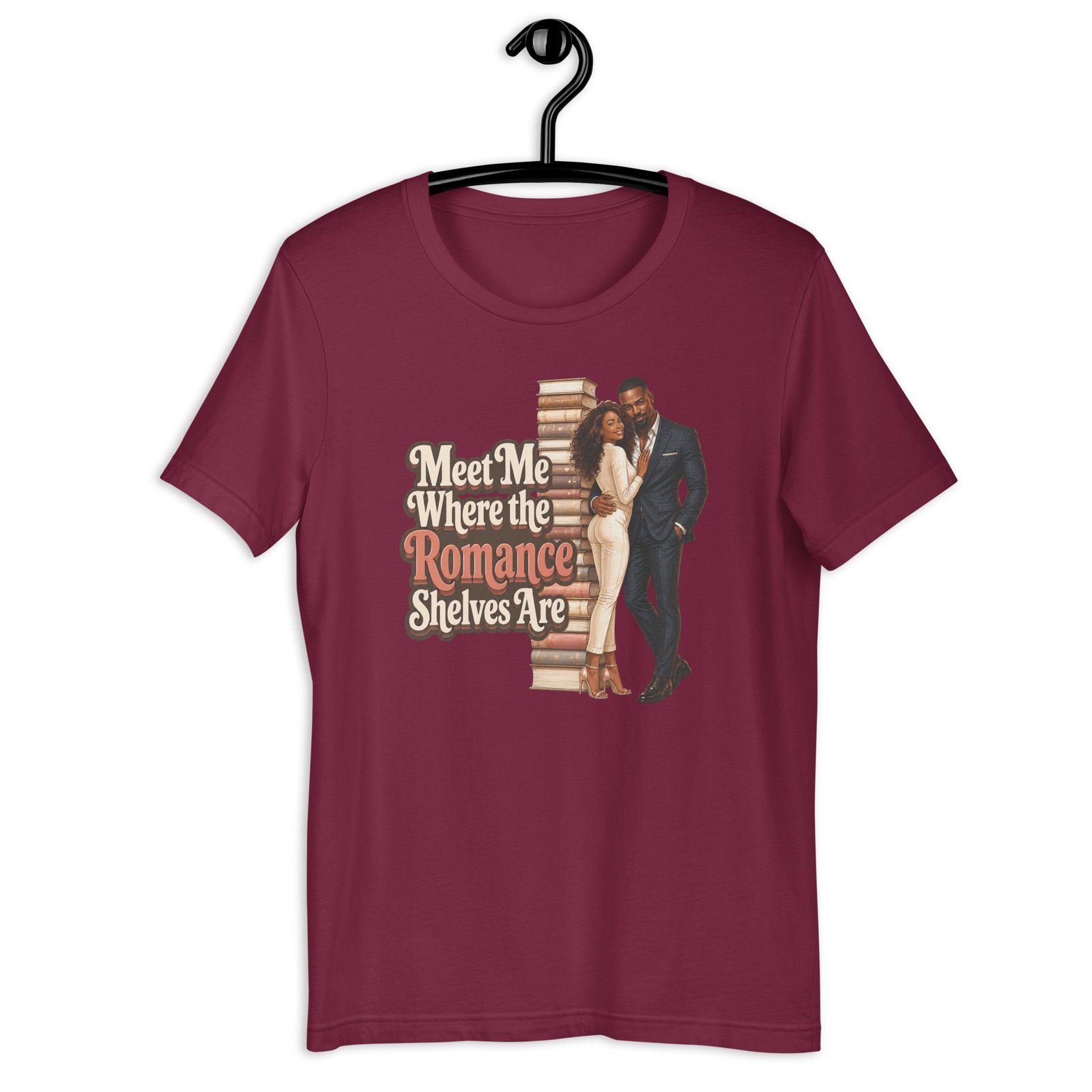 unisex-staple-t-shirt-maroon-front-6a0262411b703.jpg Meet Me Where the Romance Shelves Are Graphic Tee - Image 2