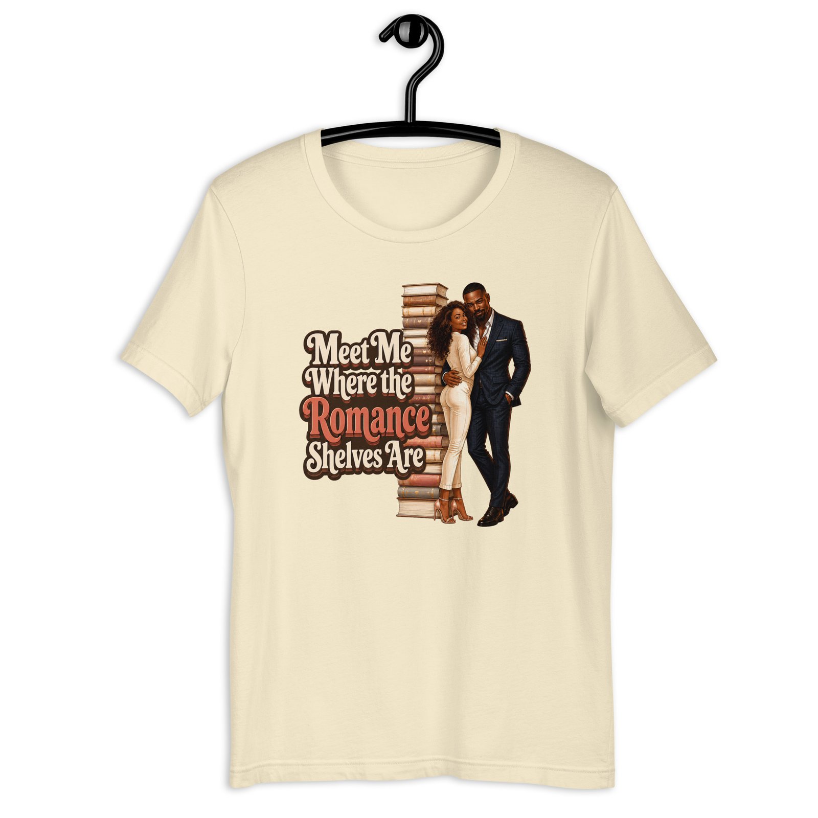 unisex-staple-t-shirt-natural-front-6a0262420b02a.jpg Meet Me Where the Romance Shelves Are Graphic Tee - Image 12