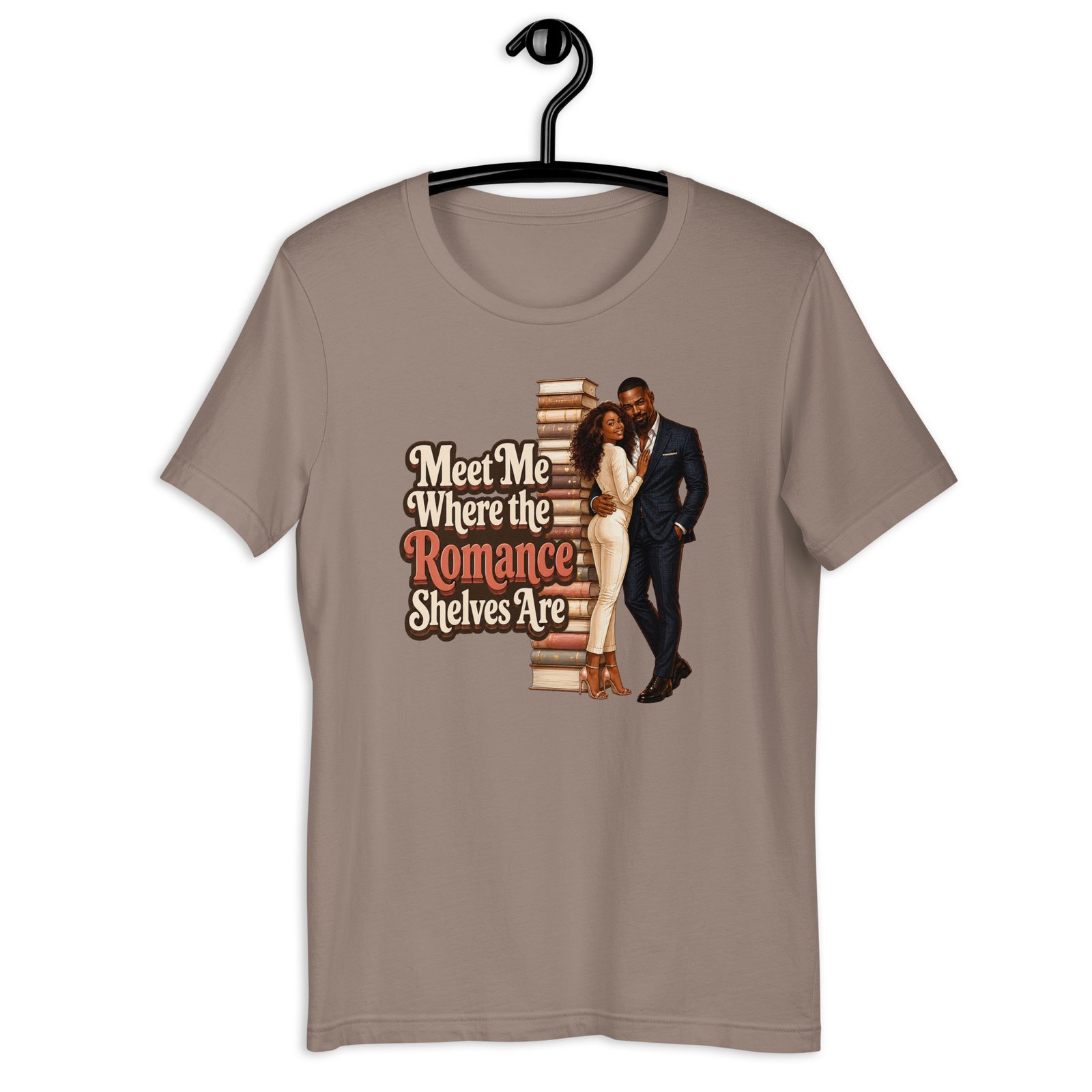 unisex-staple-t-shirt-pebble-front-6a0262415a1e8.jpg Meet Me Where the Romance Shelves Are Graphic Tee - Image 8