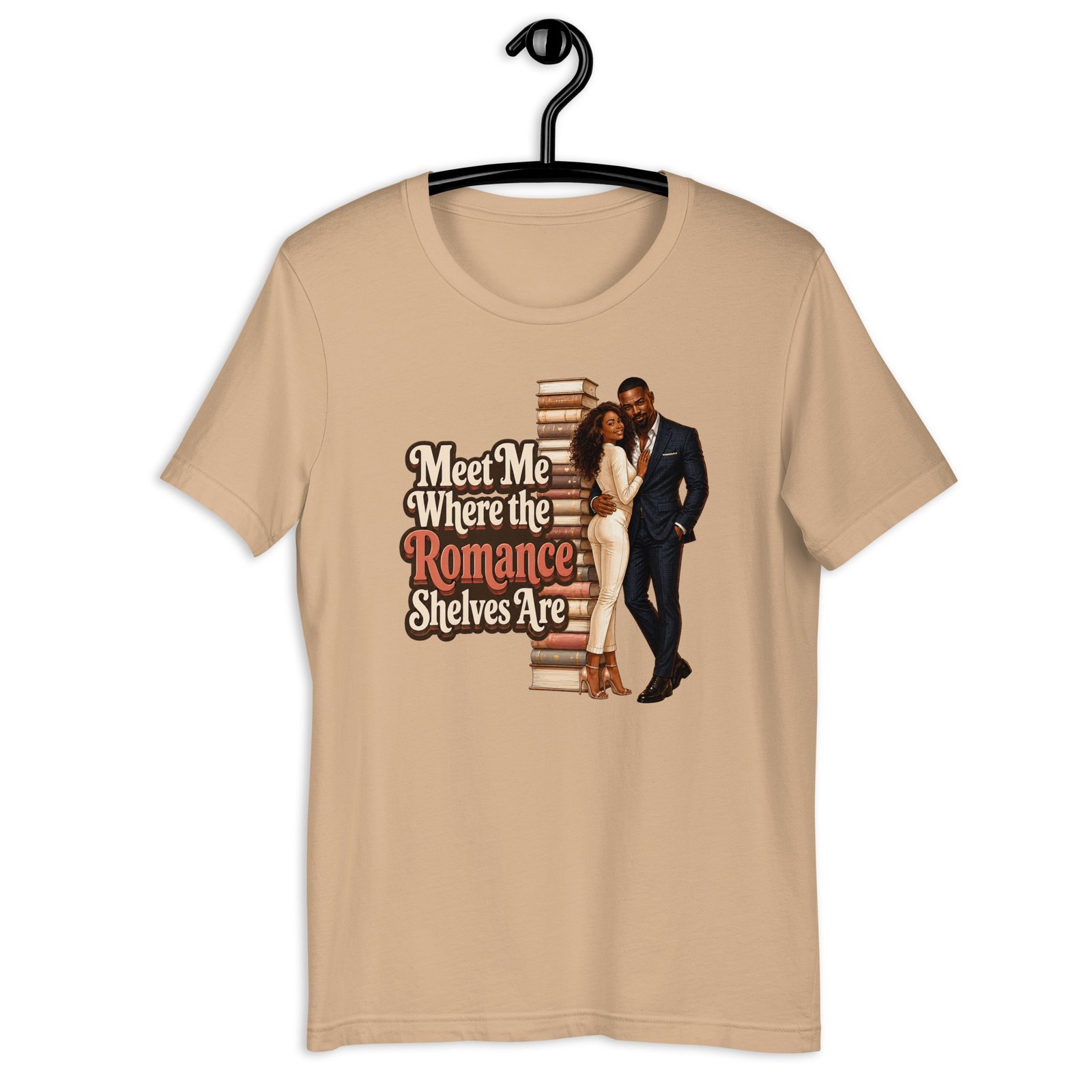 unisex-staple-t-shirt-tan-front-6a02624174a9b.jpg Meet Me Where the Romance Shelves Are Graphic Tee - Image 9