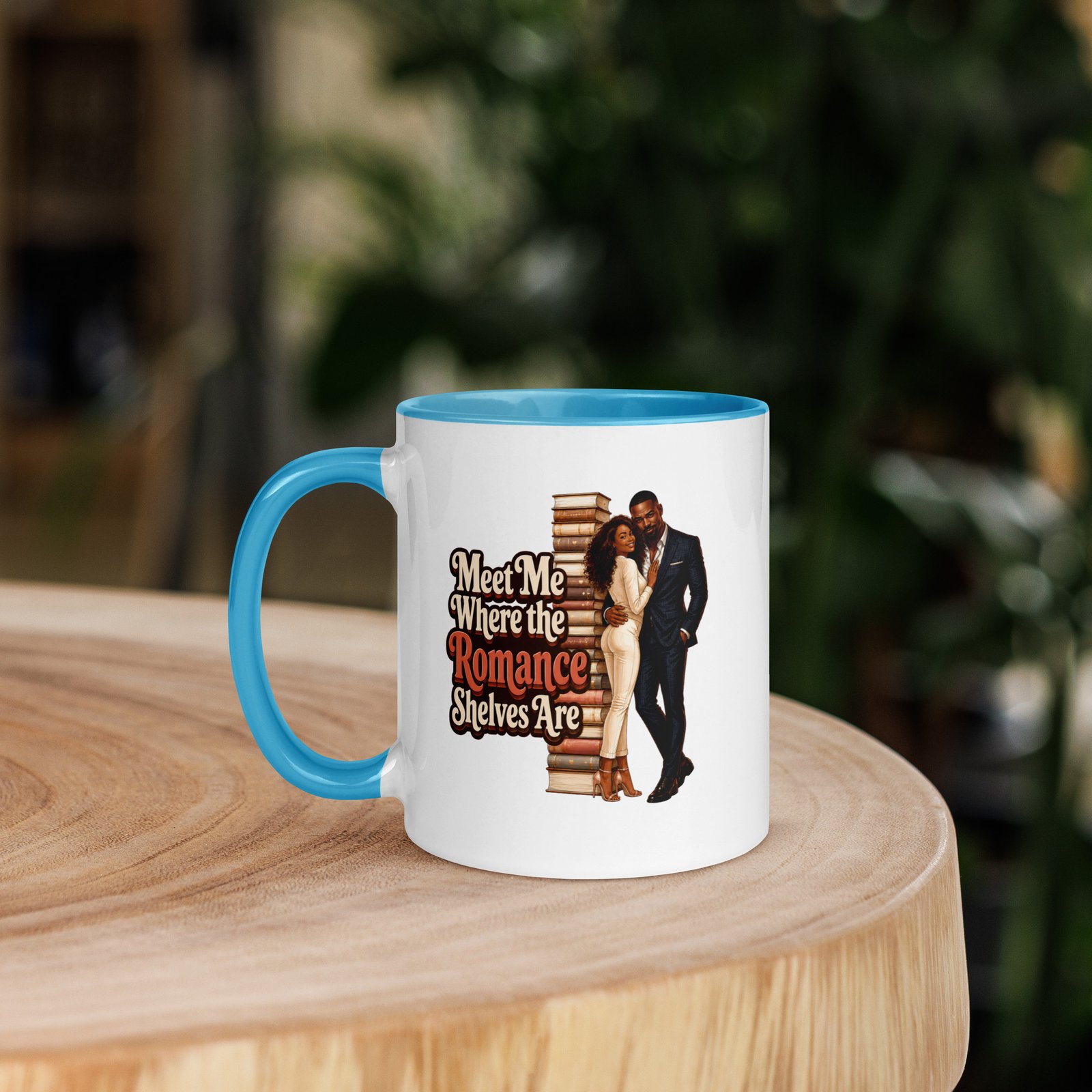 white-ceramic-mug-with-color-inside-blue-11-oz-left-6a4ae8b0c7da2 Meet Me Where the Romance Shelves Are Mug w/Color Inside - Image 9