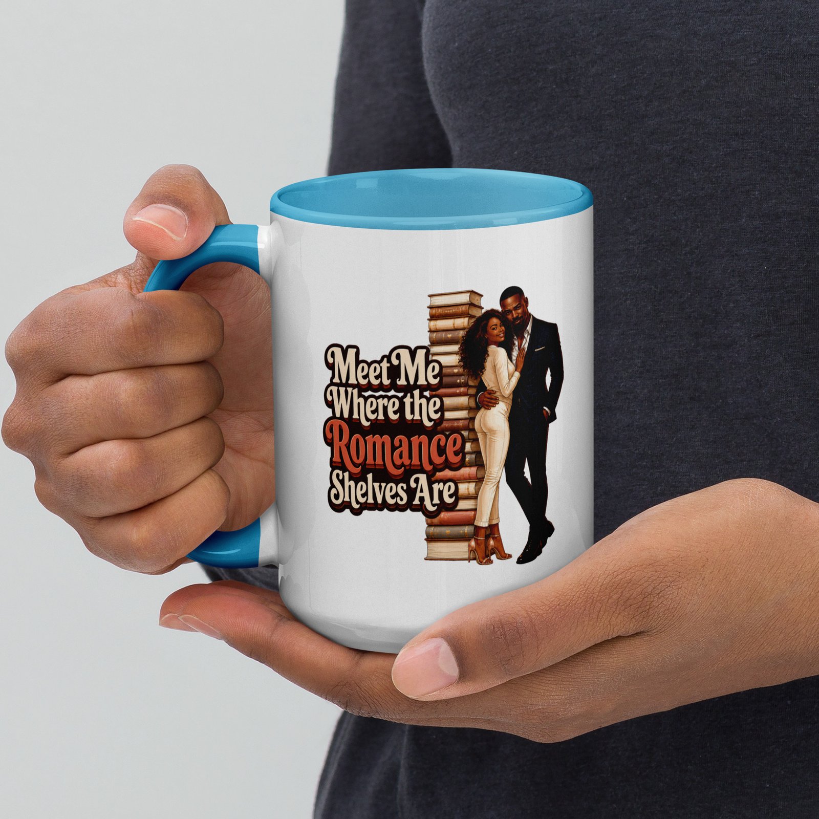 white-ceramic-mug-with-color-inside-blue-15-oz-left-6a4ae8b0c7c17 Meet Me Where the Romance Shelves Are Mug w/Color Inside - Image 7