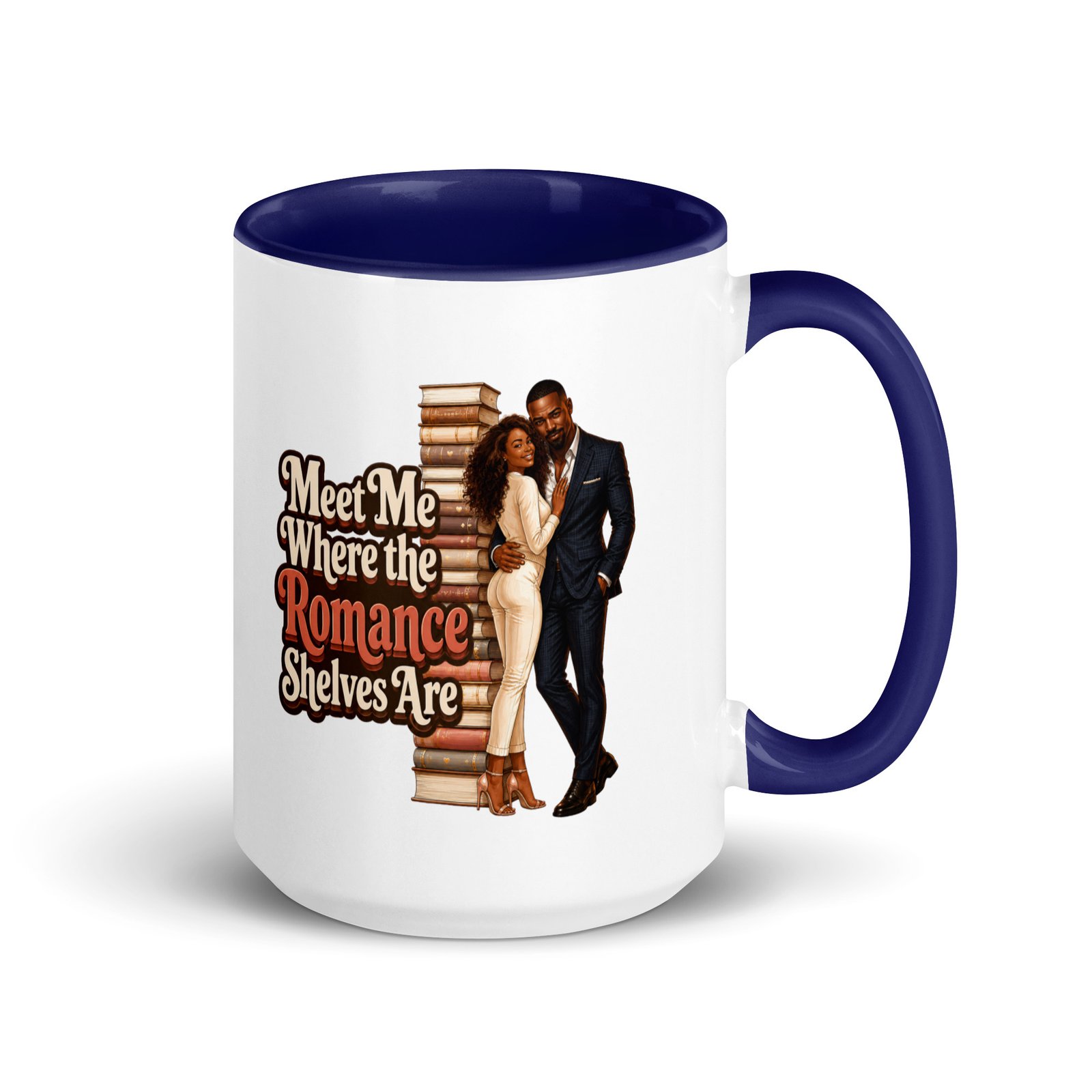 white-ceramic-mug-with-color-inside-dark-blue-15-oz-right-6a17aa8393b05.jpg Meet Me Where the Romance Shelves Are Mug w/Color Inside - Image 4