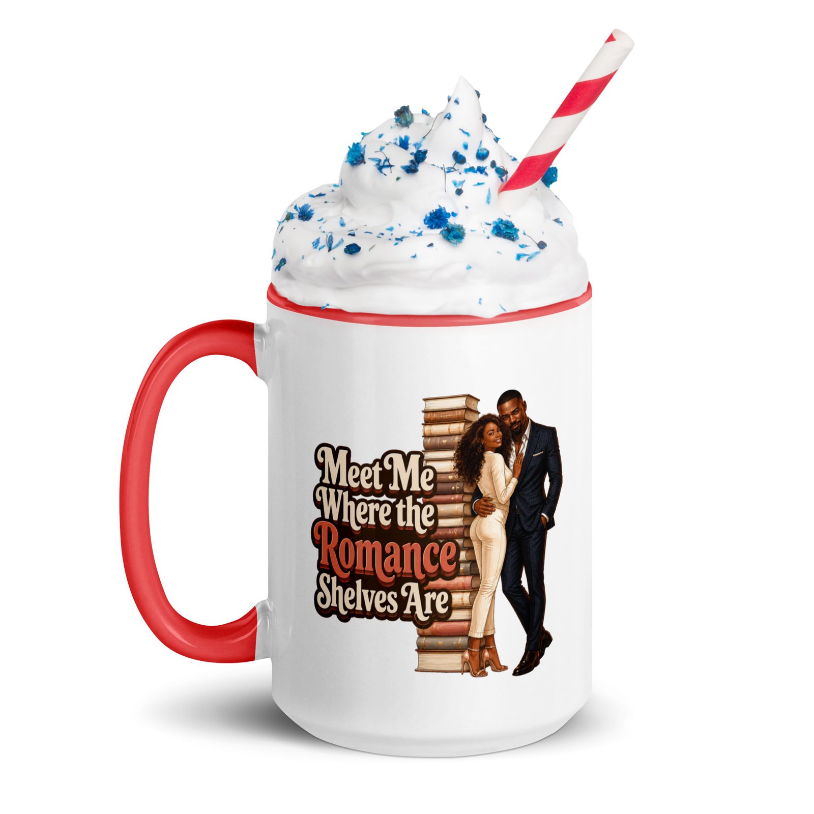 white-ceramic-mug-with-color-inside-red-15-oz-left-6a4ae8b0c7a97 Meet Me Where the Romance Shelves Are Mug w/Color Inside - Image 5