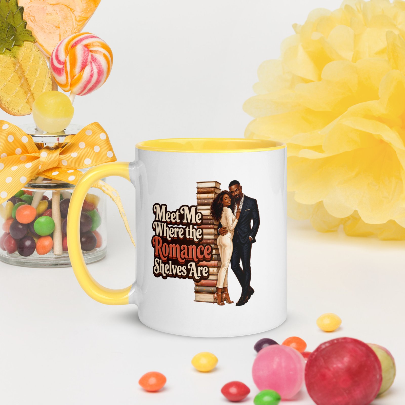 white-ceramic-mug-with-color-inside-yellow-11-oz-left-6a4ae8b0c73cc Meet Me Where the Romance Shelves Are Mug w/Color Inside - Image 13