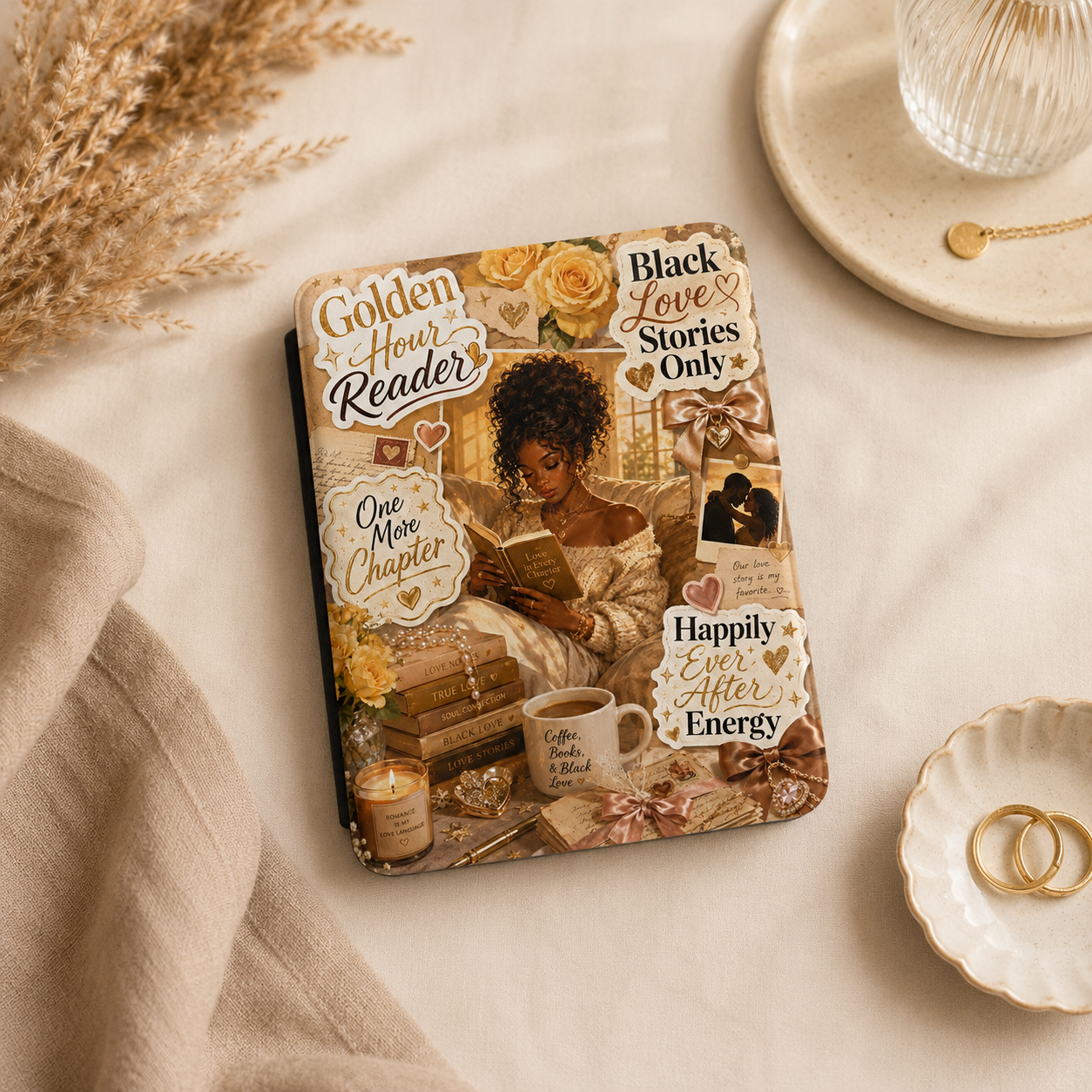 20260609170702-1f16425a-2113-6234-8eb6-7eccfcdf81f1.png Golden Hour Reader E-Reader Case | Black Love Stories Case - Image 4