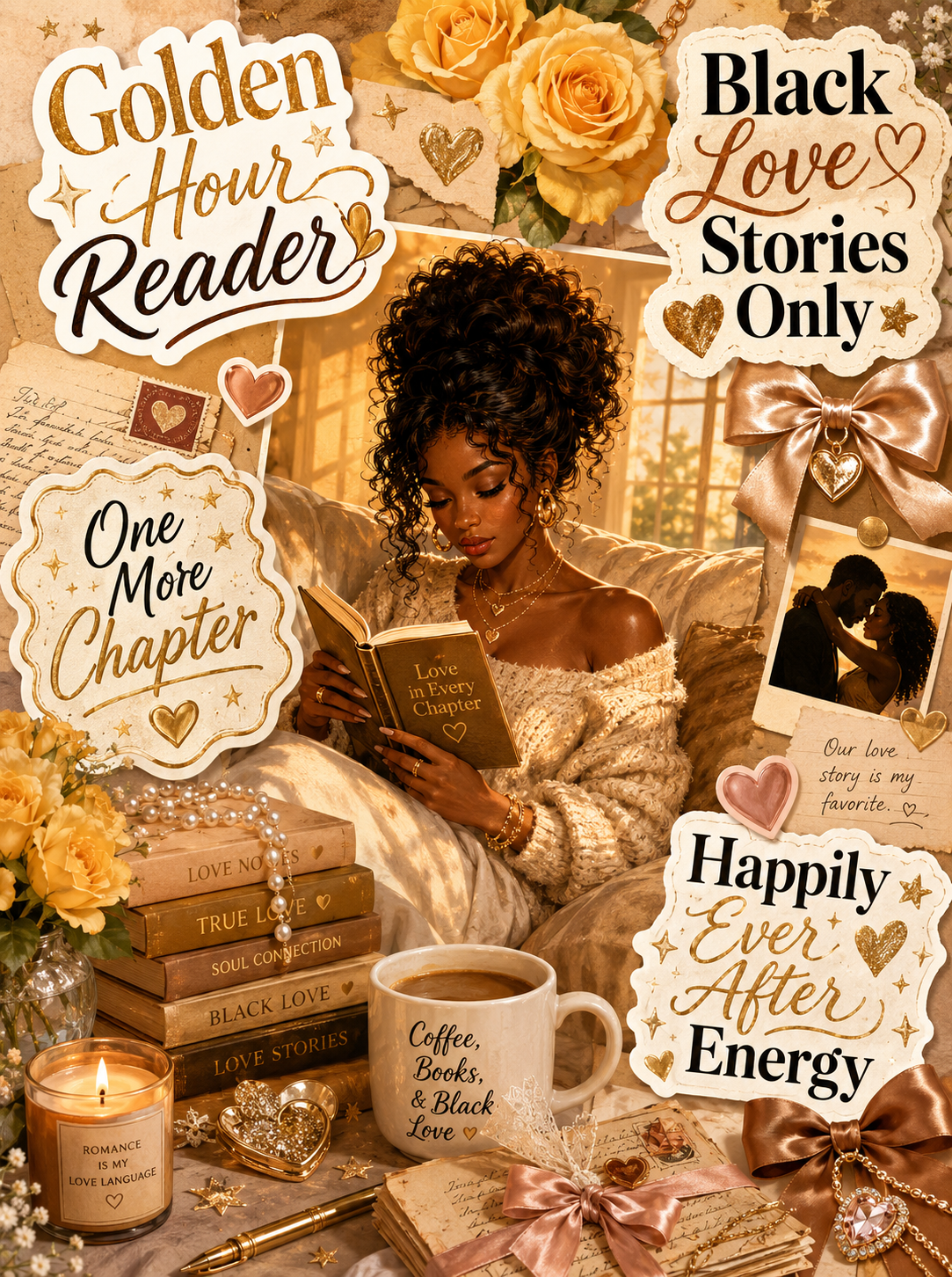 20260609170712-1f16425a-81a5-6034-98e7-c2d16fd66afd.png Golden Hour Reader E-Reader Case | Black Love Stories Case - Image 5