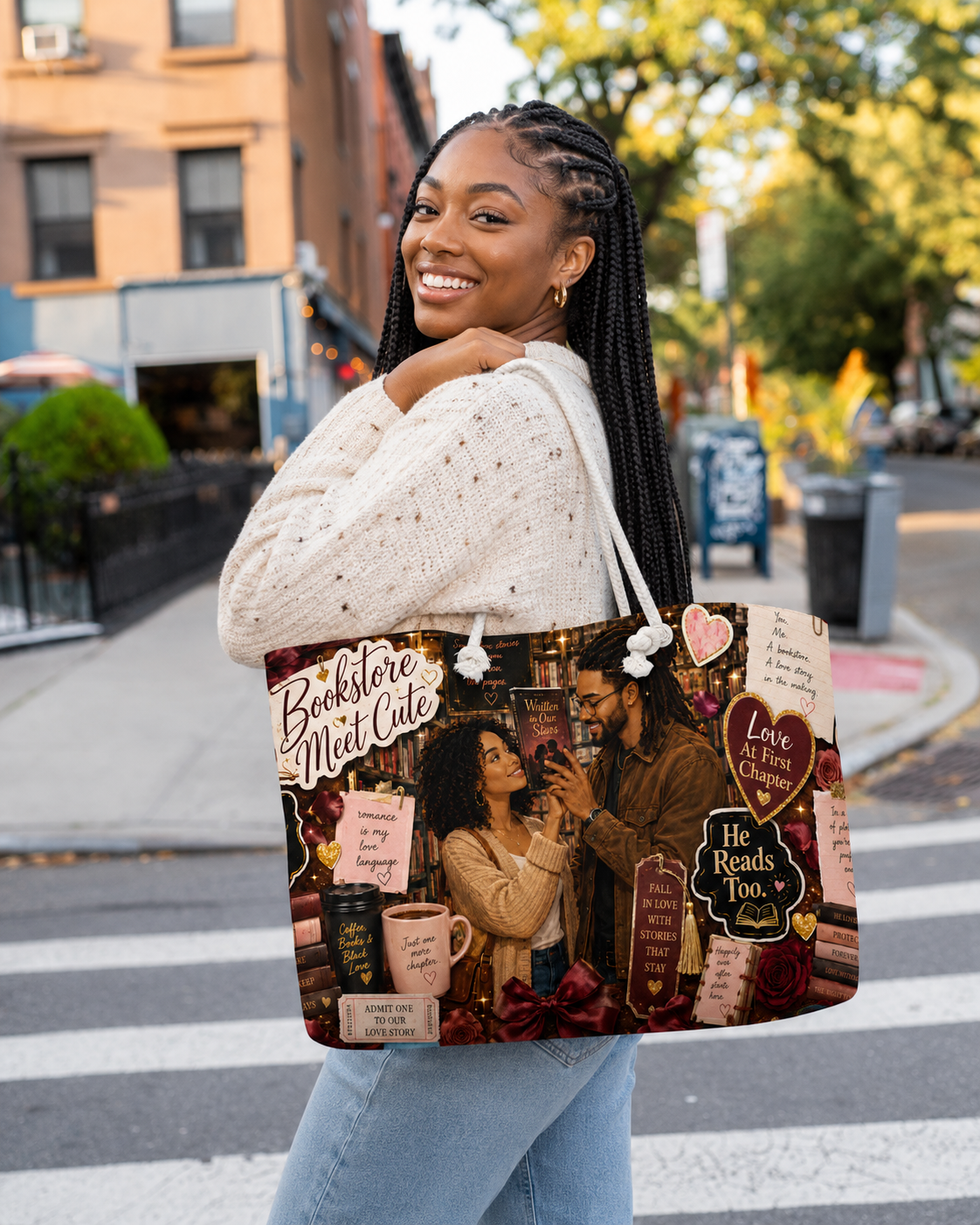 Bookstore Meet Cute Weekender Tote Bag | Black Romance Reader Travel Bag - Image 5