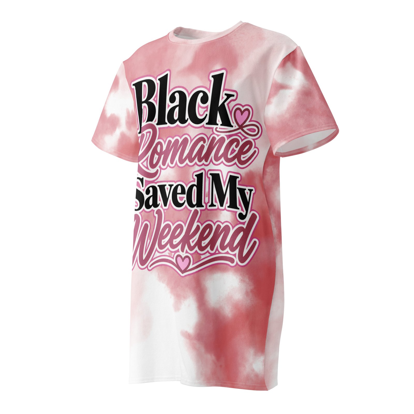all-over-print-cotton-t-shirt-dress-white-front-6a3abfbb20416.jpg Black Romance Saved My Weekend Cotton Lounge Dress