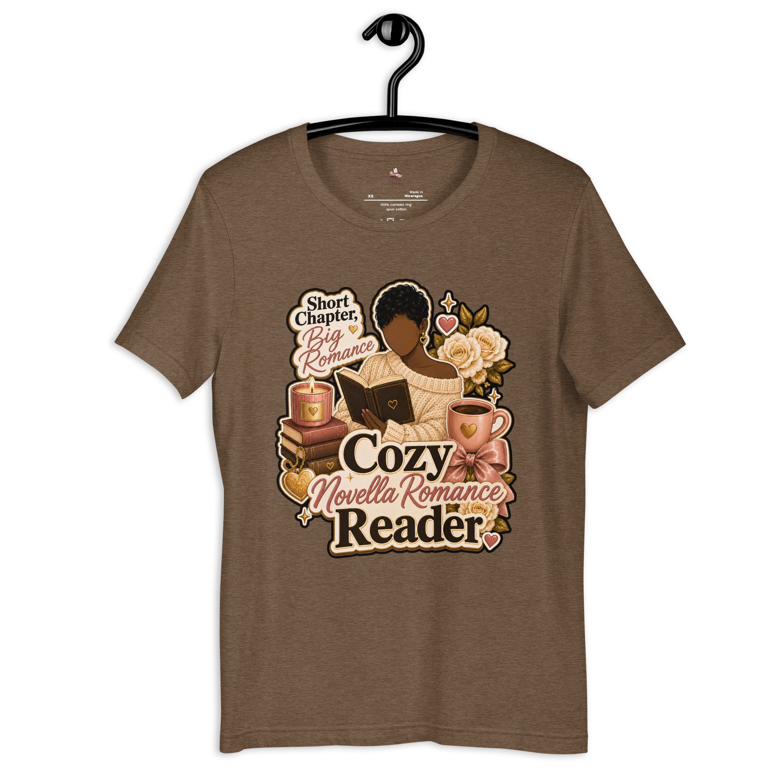 unisex-staple-t-shirt-heather-brown-front-6a408edb4281a.jpg Cozy Novella Romance Reader Graphic Tee - Image 3