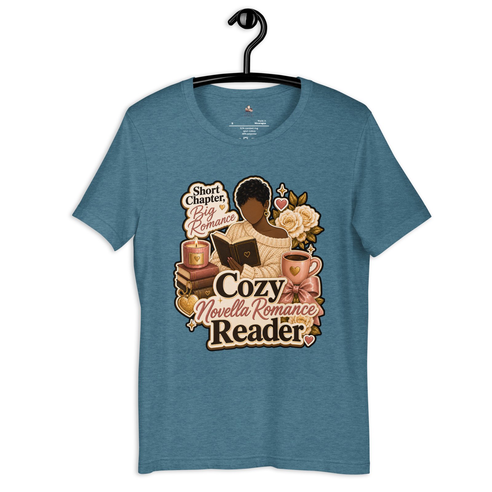 unisex-staple-t-shirt-heather-deep-teal-front-6a408edb54635.jpg Cozy Novella Romance Reader Graphic Tee - Image 6