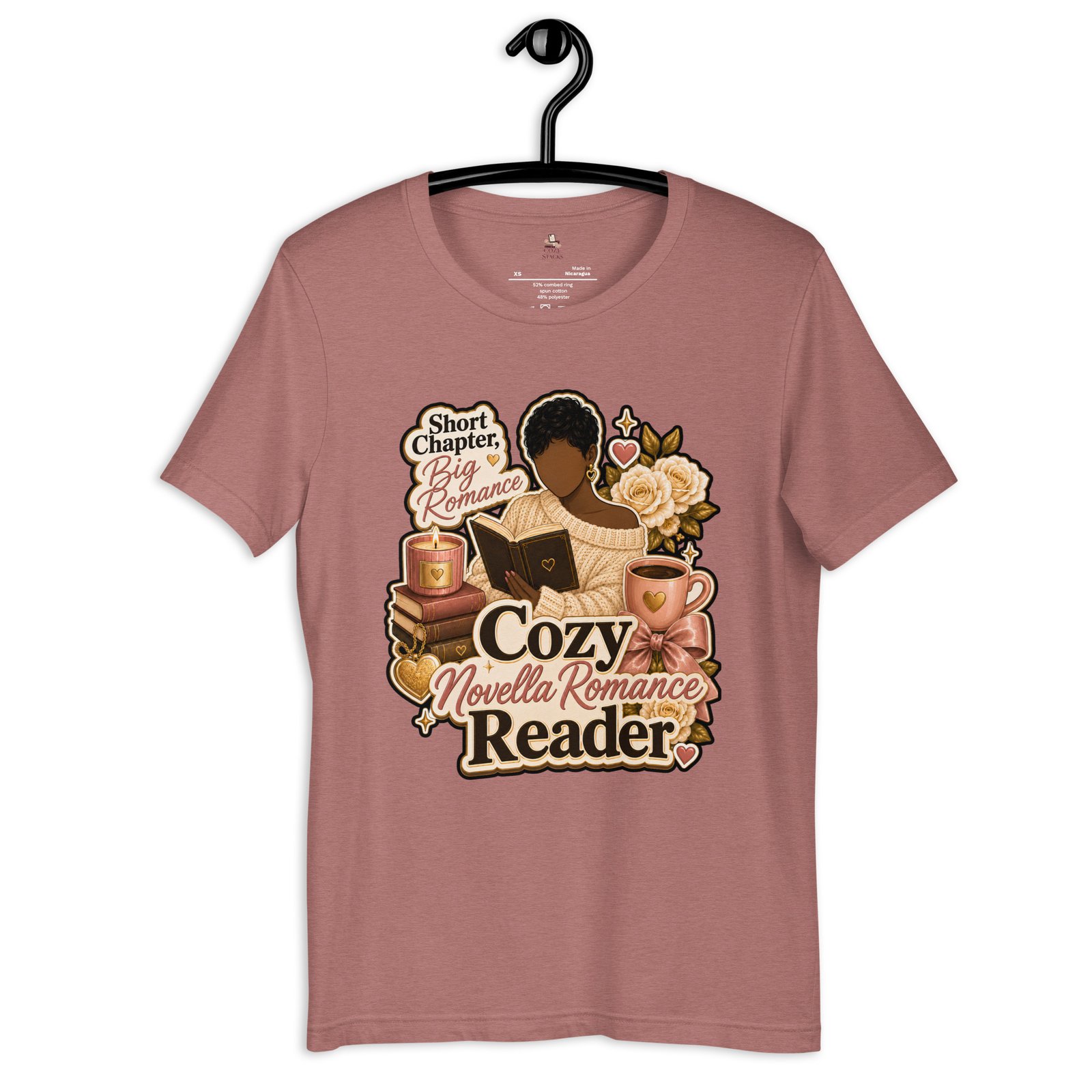unisex-staple-t-shirt-heather-mauve-front-6a408edb364da.jpg Cozy Novella Romance Reader Graphic Tee