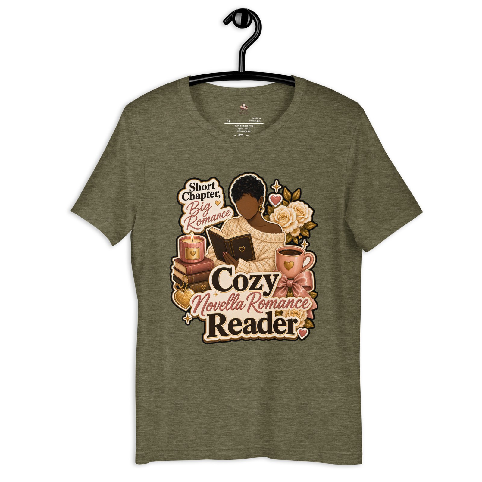 unisex-staple-t-shirt-heather-olive-front-6a408edb3f4ab.jpg Cozy Novella Romance Reader Graphic Tee - Image 2