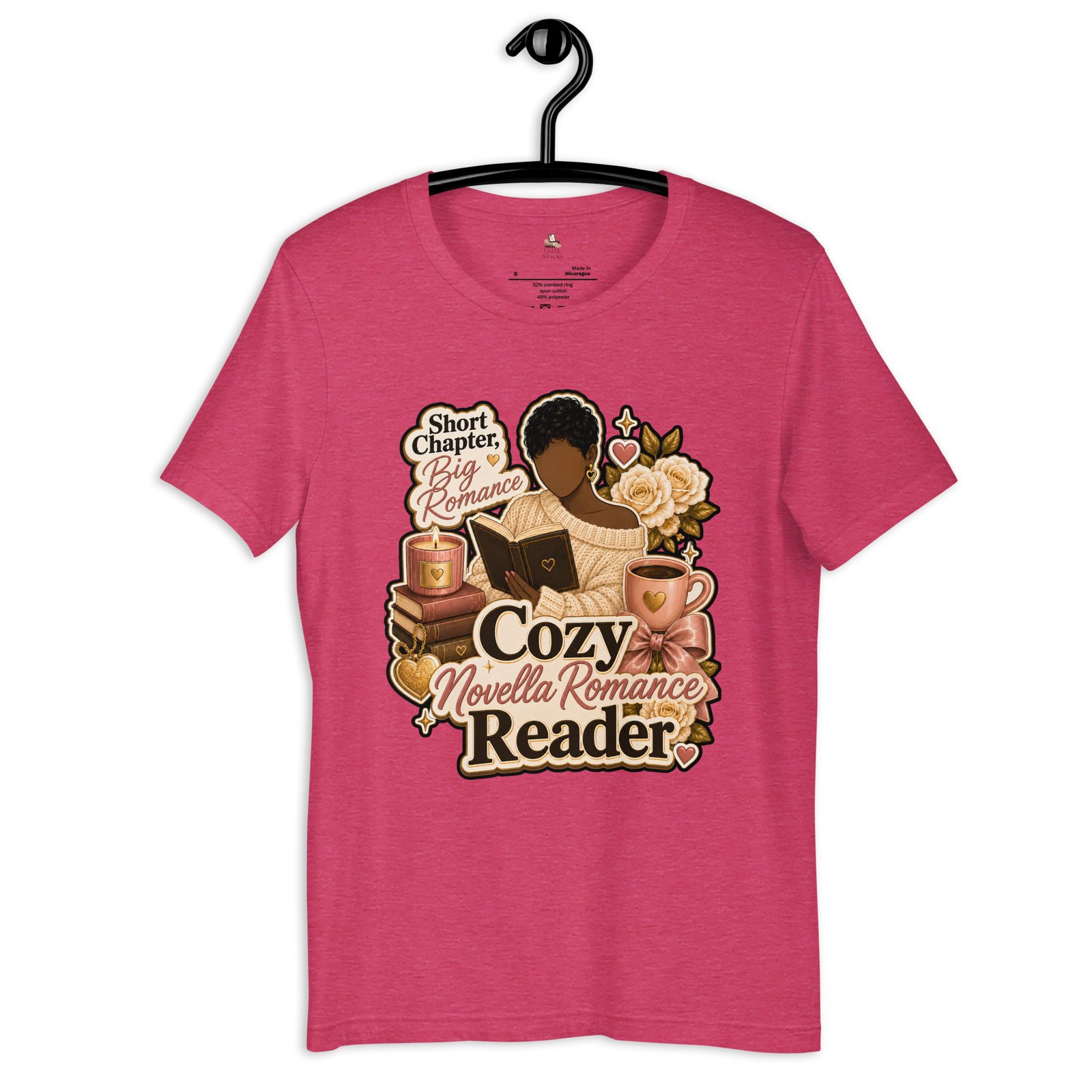 unisex-staple-t-shirt-heather-raspberry-front-6a408edb4b6cc.jpg Cozy Novella Romance Reader Graphic Tee - Image 5