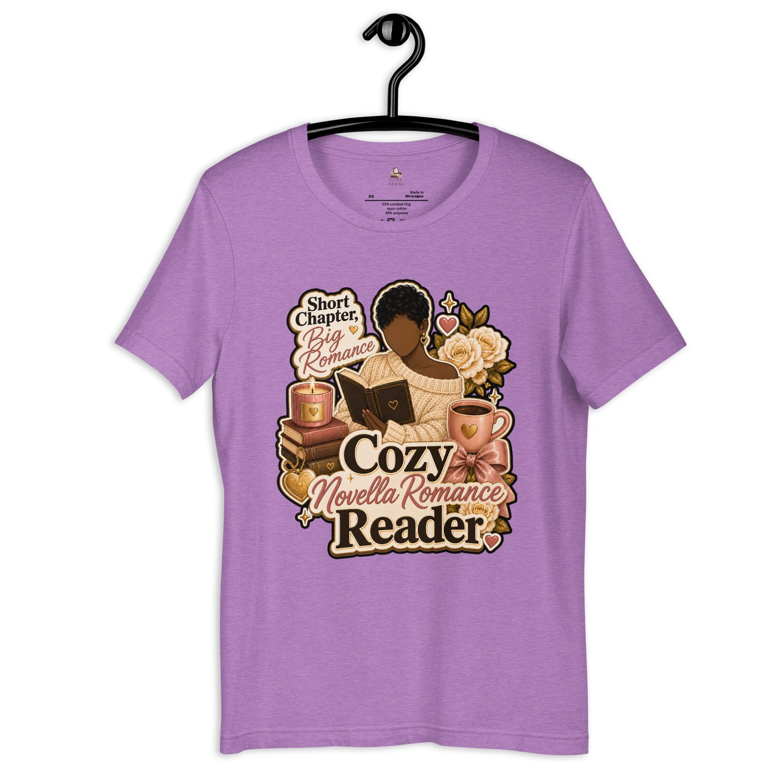 unisex-staple-t-shirt-heather-team-purple-front-6a408edb71542.jpg Cozy Novella Romance Reader Graphic Tee - Image 7
