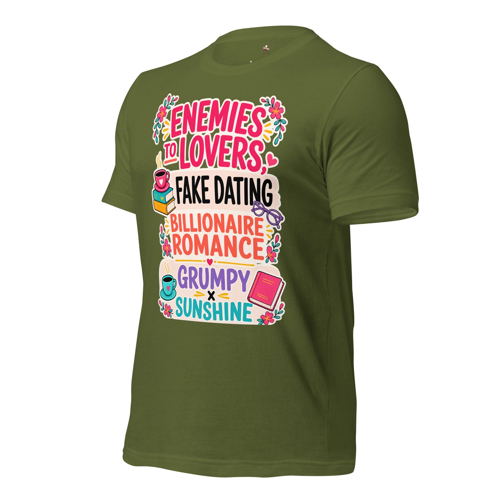 unisex-staple-t-shirt-olive-left-front-6a49b11553979 Romance Trope Lover Graphic Tee - Image 4