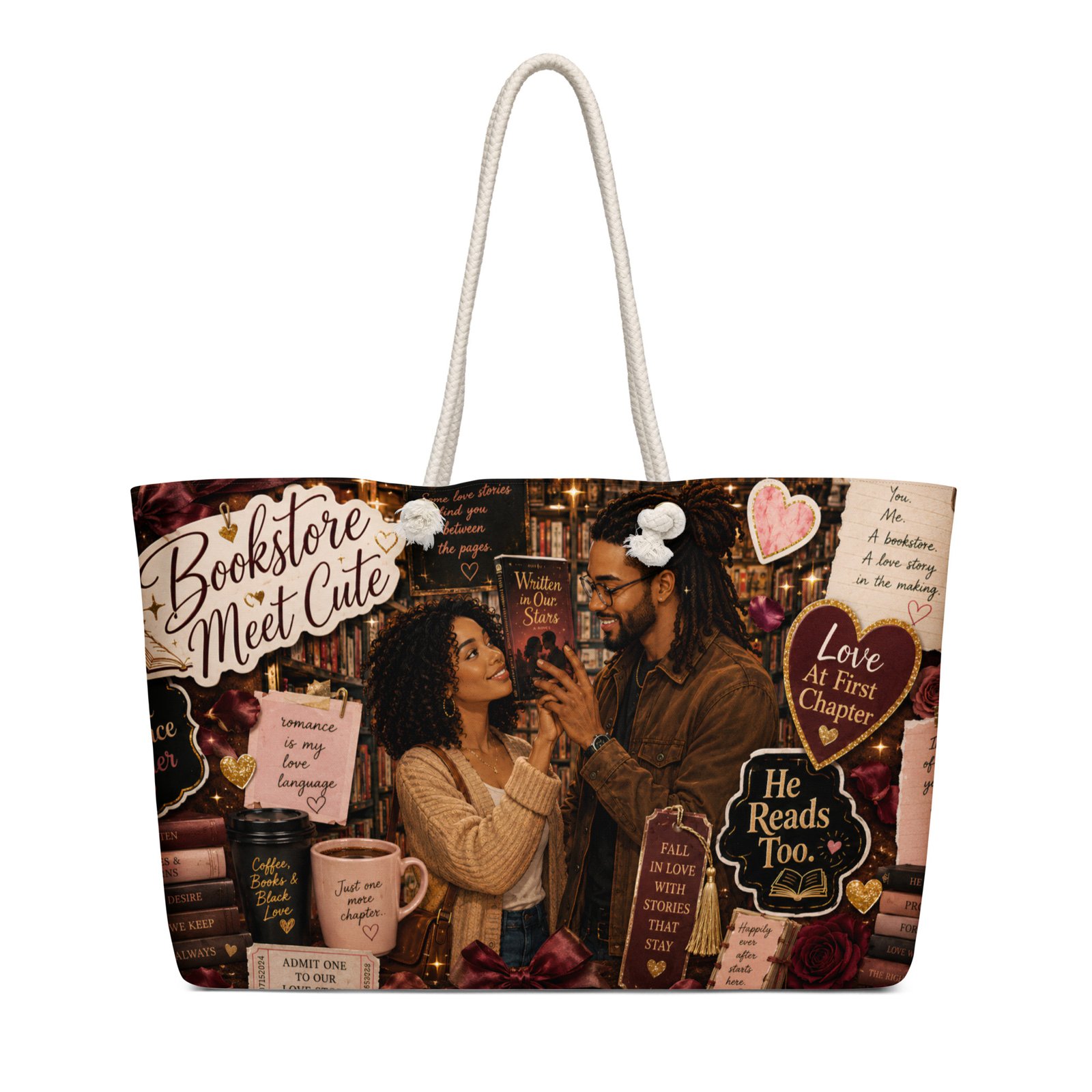 weekender-bag-white-24x13-back-6a39b6a99c225.jpg Bookstore Meet Cute Weekender Tote Bag | Black Romance Reader Travel Bag - Image 4