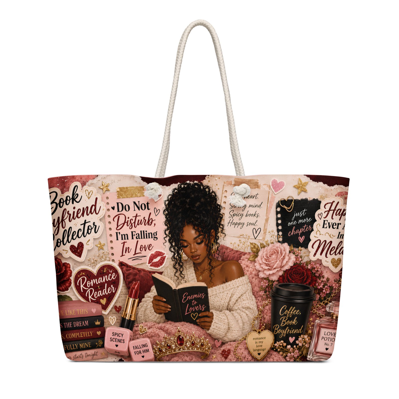 weekender-bag-white-24x13-back-6a39bc377c0b9.jpg Book Boyfriend Collector Weekender Tote Bag | Romance Reader Travel Bag - Image 5