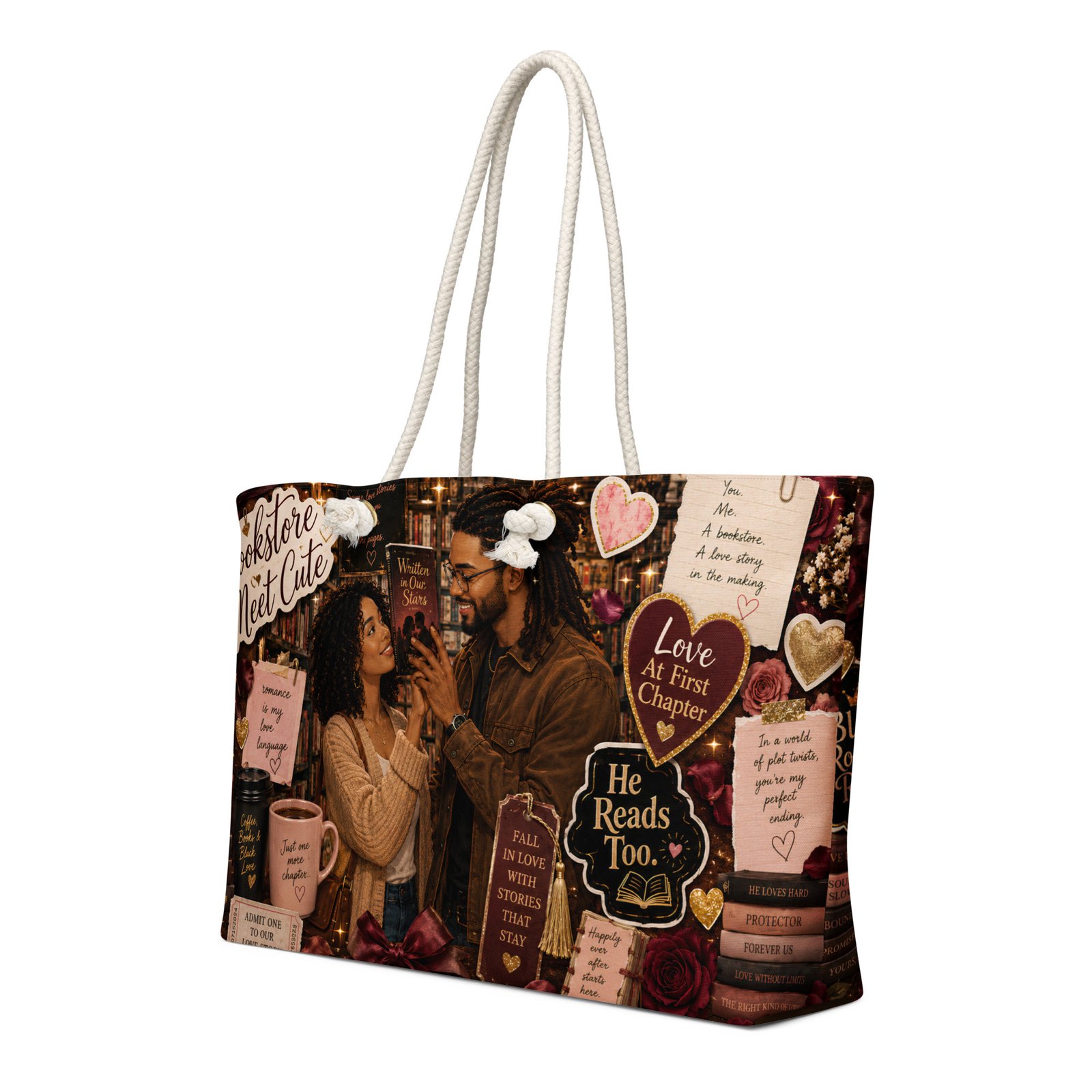 weekender-bag-white-24x13-left-front-6a39b6a99c1e7.jpg Bookstore Meet Cute Weekender Tote Bag | Black Romance Reader Travel Bag - Image 3
