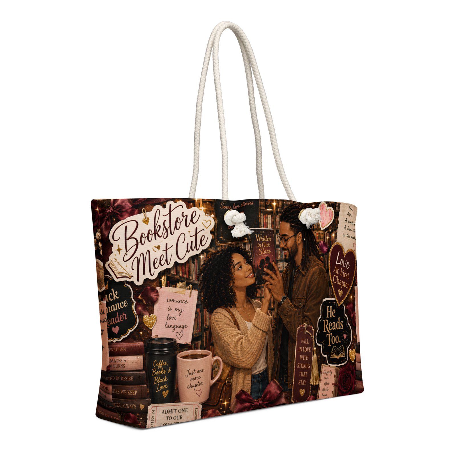 weekender-bag-white-24x13-right-front-6a39b6a99b376.jpg Bookstore Meet Cute Weekender Tote Bag | Black Romance Reader Travel Bag