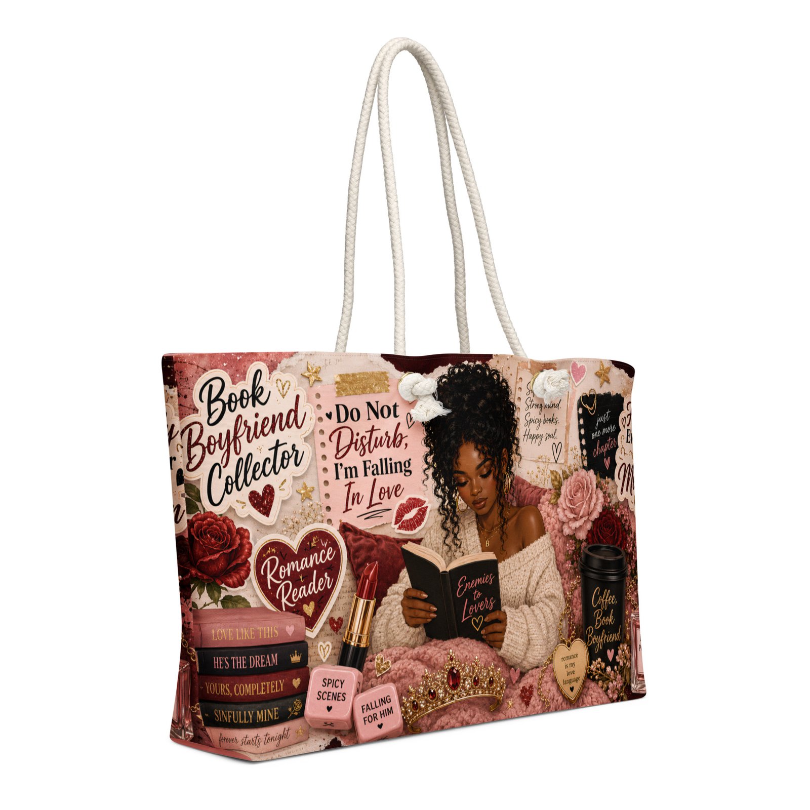 weekender-bag-white-24x13-right-front-6a39bc377c077.jpg Book Boyfriend Collector Weekender Tote Bag | Romance Reader Travel Bag - Image 4