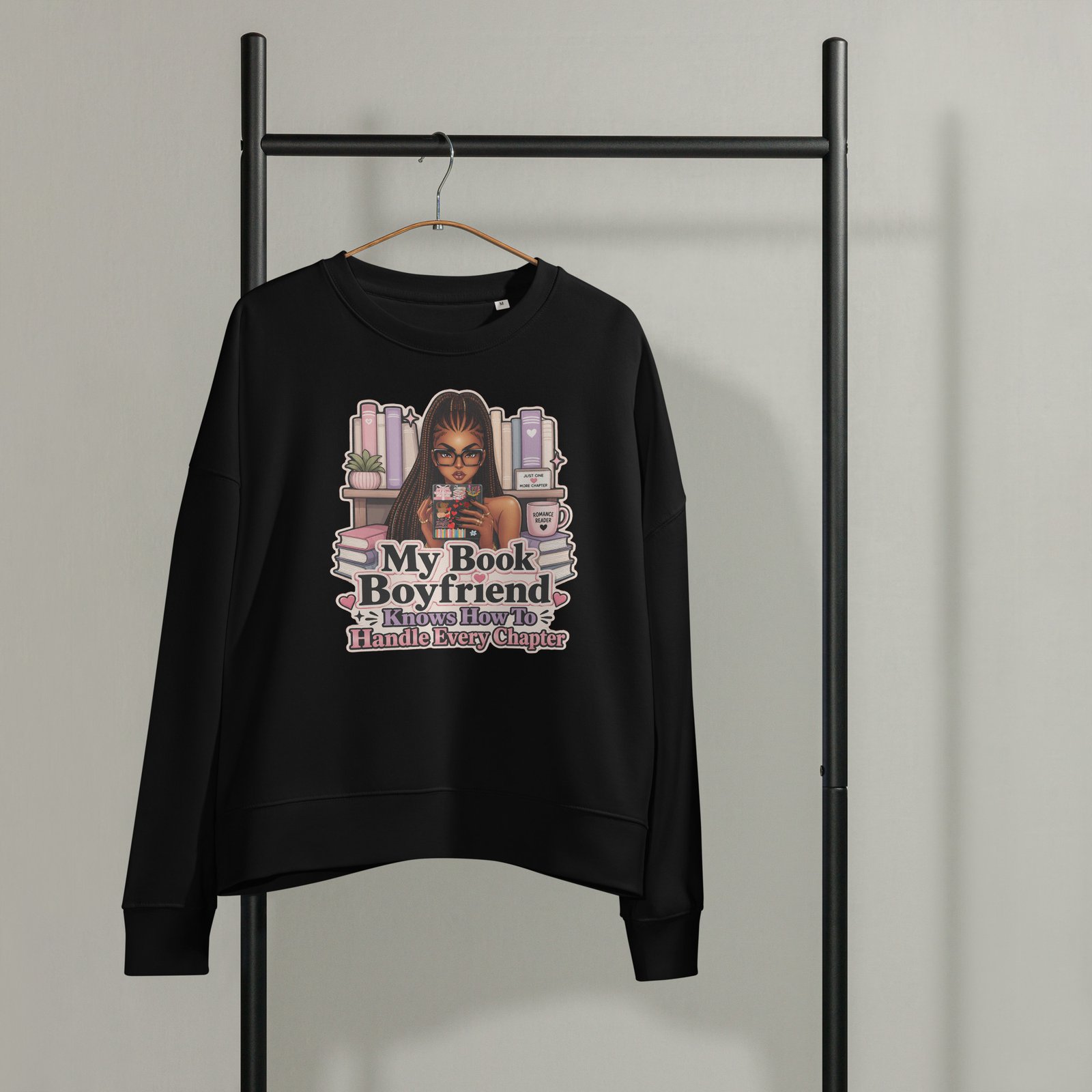 womens-organic-crew-neck-stella-alma-sweatshirt-black-front-6a28909b858a3.jpg Book Boyfriend Chapter Handler Organic Crew Neck Sweatshirt - Image 2