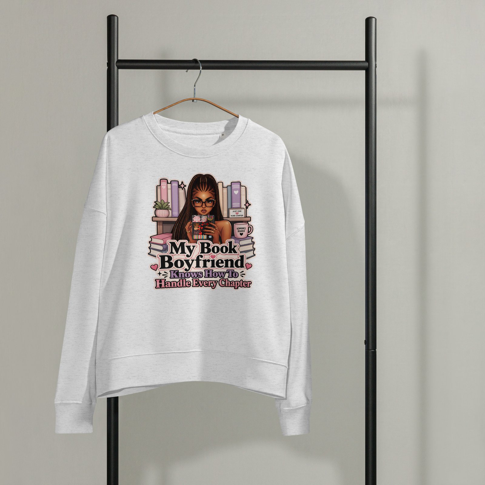 womens-organic-crew-neck-stella-alma-sweatshirt-cool-heather-grey-front-6a28909b86364.jpg Book Boyfriend Chapter Handler Organic Crew Neck Sweatshirt - Image 7
