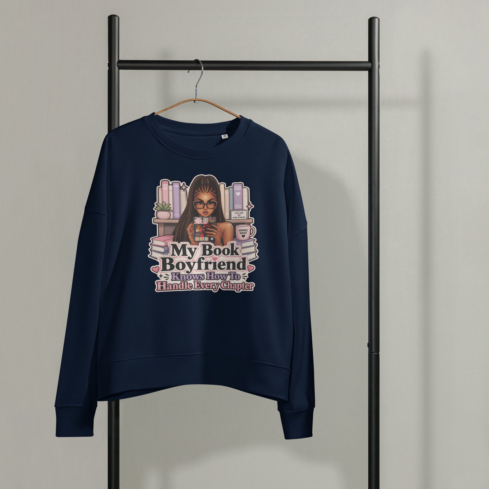 womens-organic-crew-neck-stella-alma-sweatshirt-french-navy-front-6a28909b85b22.jpg Book Boyfriend Chapter Handler Organic Crew Neck Sweatshirt - Image 5