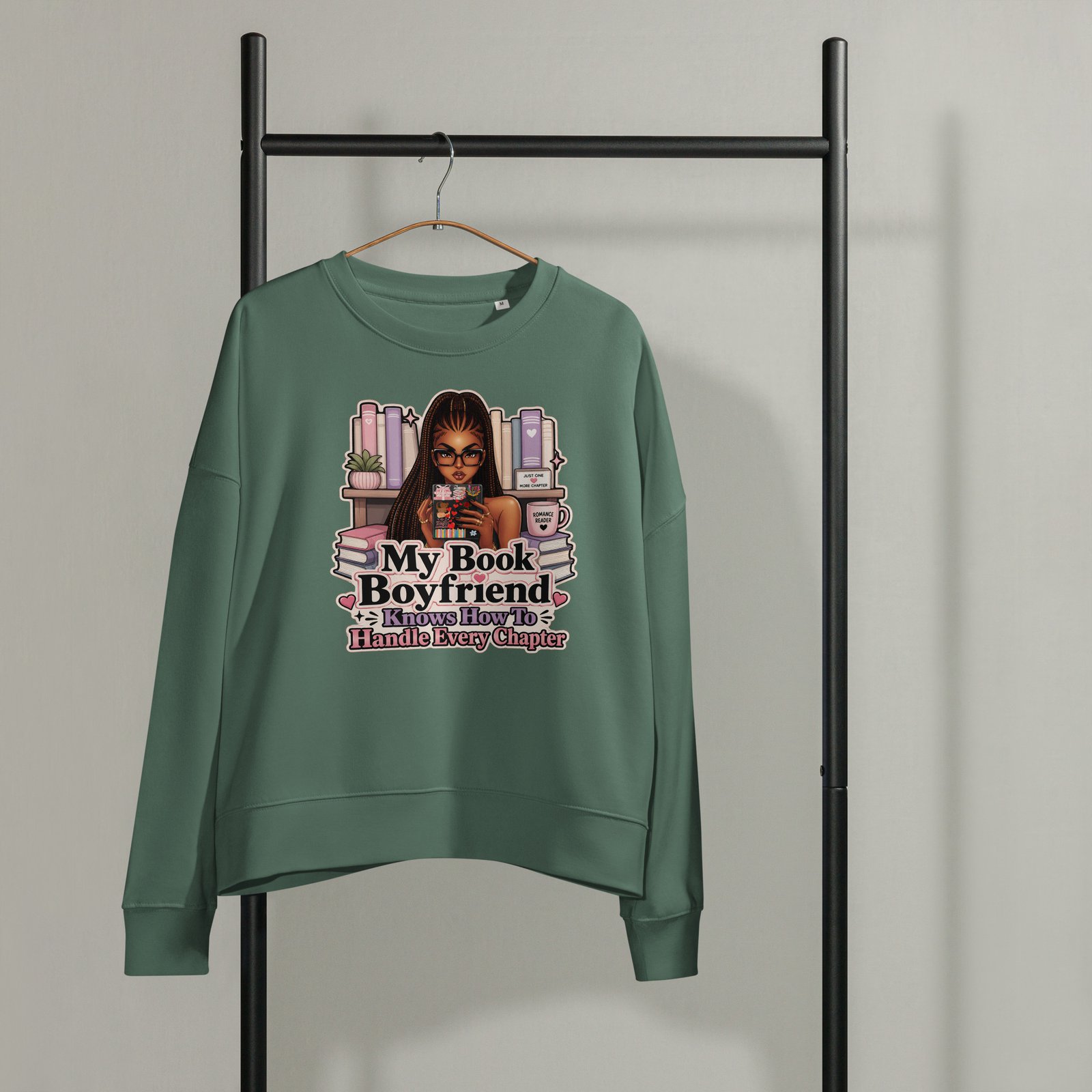 womens-organic-crew-neck-stella-alma-sweatshirt-green-bay-front-6a28909b85e63.jpg Book Boyfriend Chapter Handler Organic Crew Neck Sweatshirt - Image 6