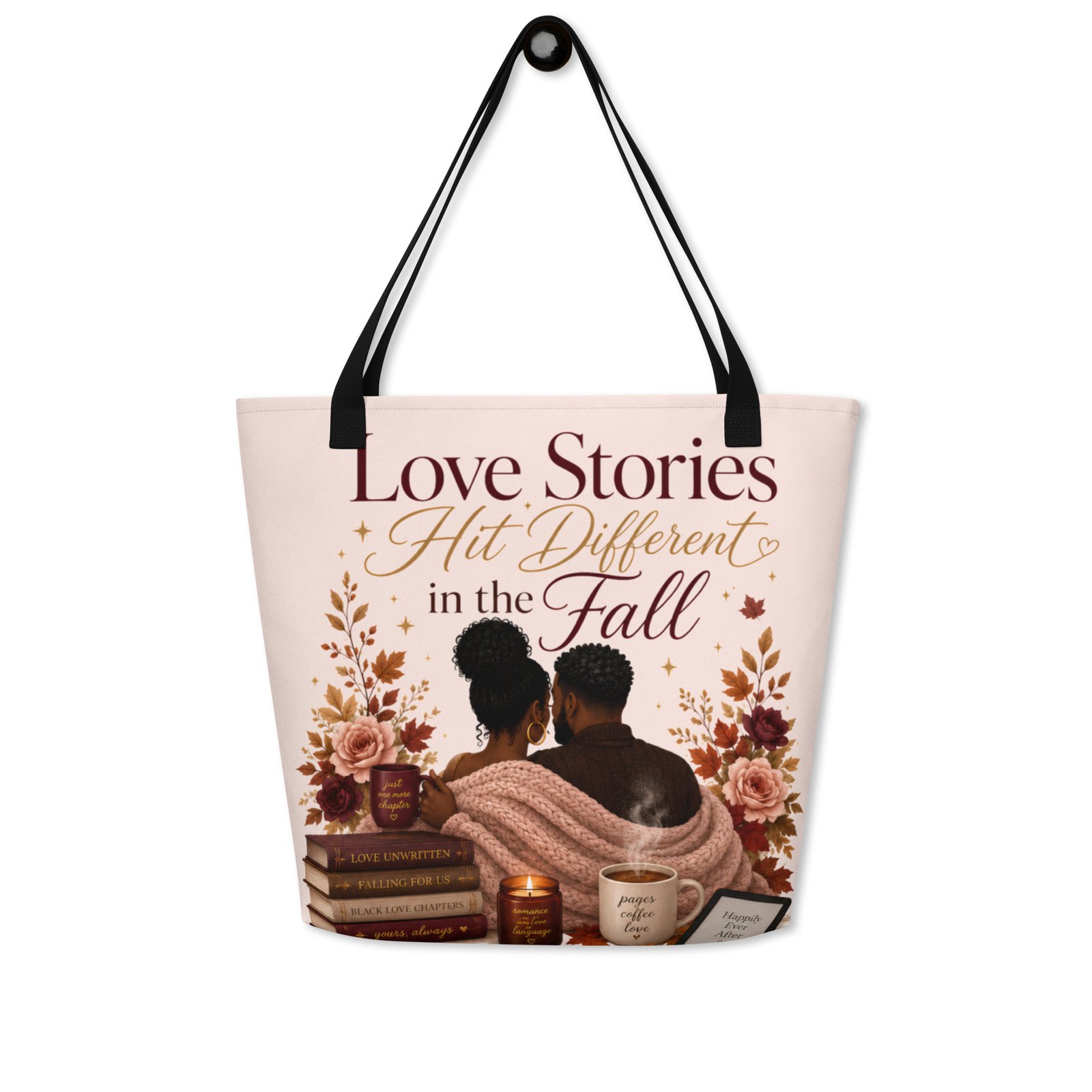 all-over-print-large-tote-bag-w-pocket-black-back-6a48778c39b7c.jpg Love Stories Hit Different in the Fall Tote Bag - Image 2