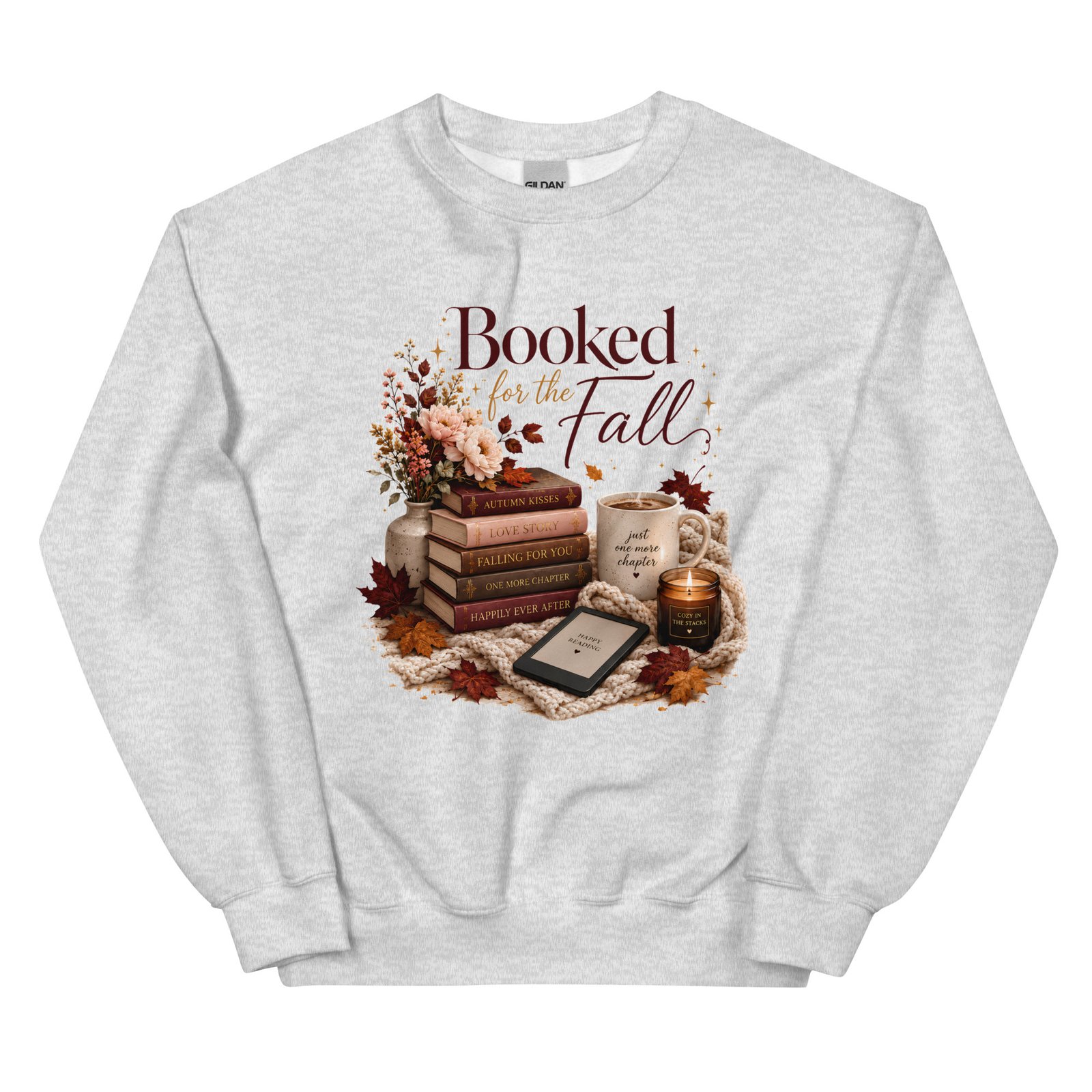 unisex-crew-neck-sweatshirt-ash-front-6a4857d03d052.jpg Booked for the Fall Cozy Reader Sweatshirt - Image 8