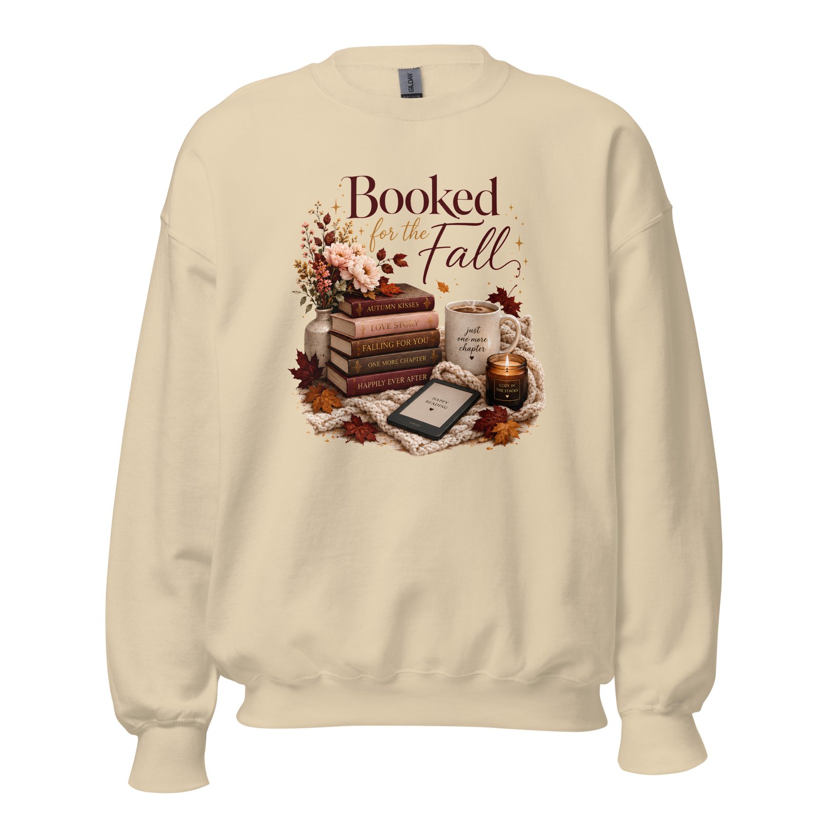unisex-crew-neck-sweatshirt-sand-front-6a4721022a5e5.jpg Booked for the Fall Cozy Reader Sweatshirt