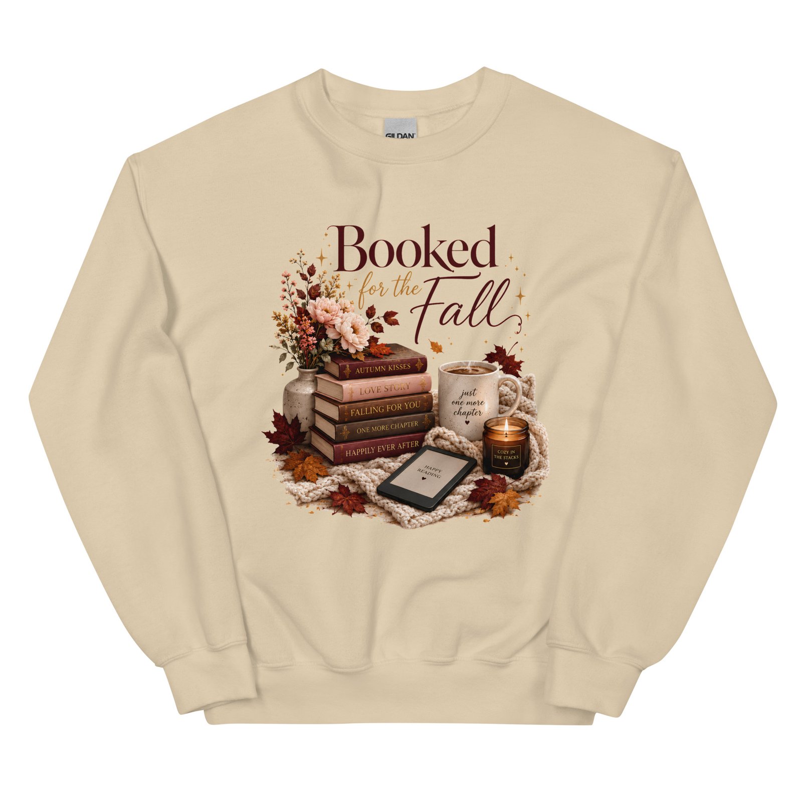 unisex-crew-neck-sweatshirt-sand-front-6a4857d031780.jpg Booked for the Fall Cozy Reader Sweatshirt - Image 6