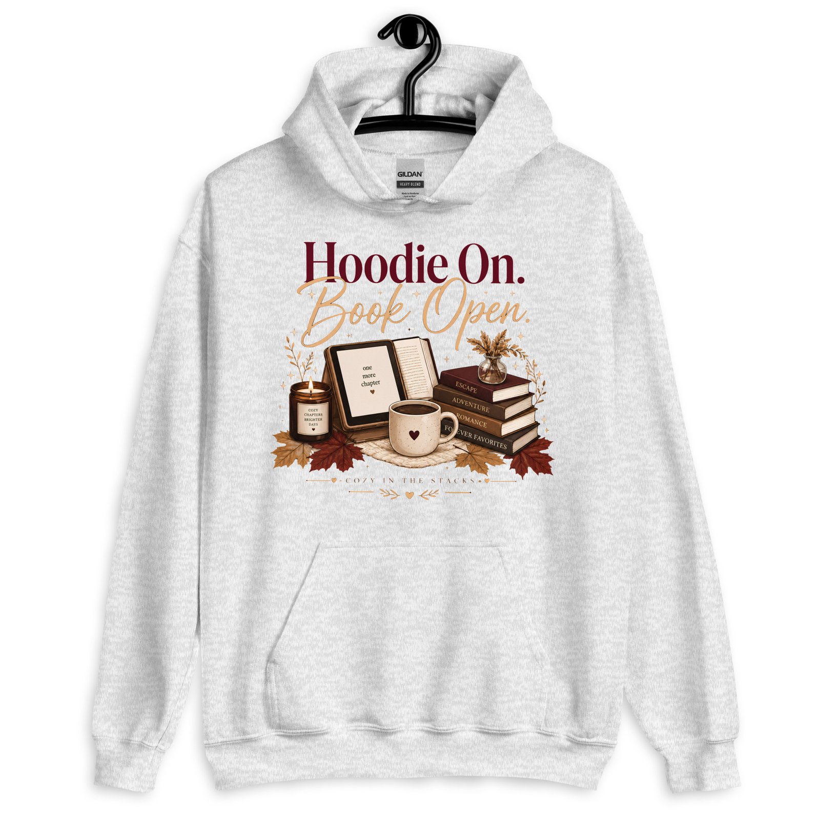 unisex-heavy-blend-hoodie-ash-front-6a47267d8cc57.jpg Hoodie On, Book Open Cozy Reader Hoodie