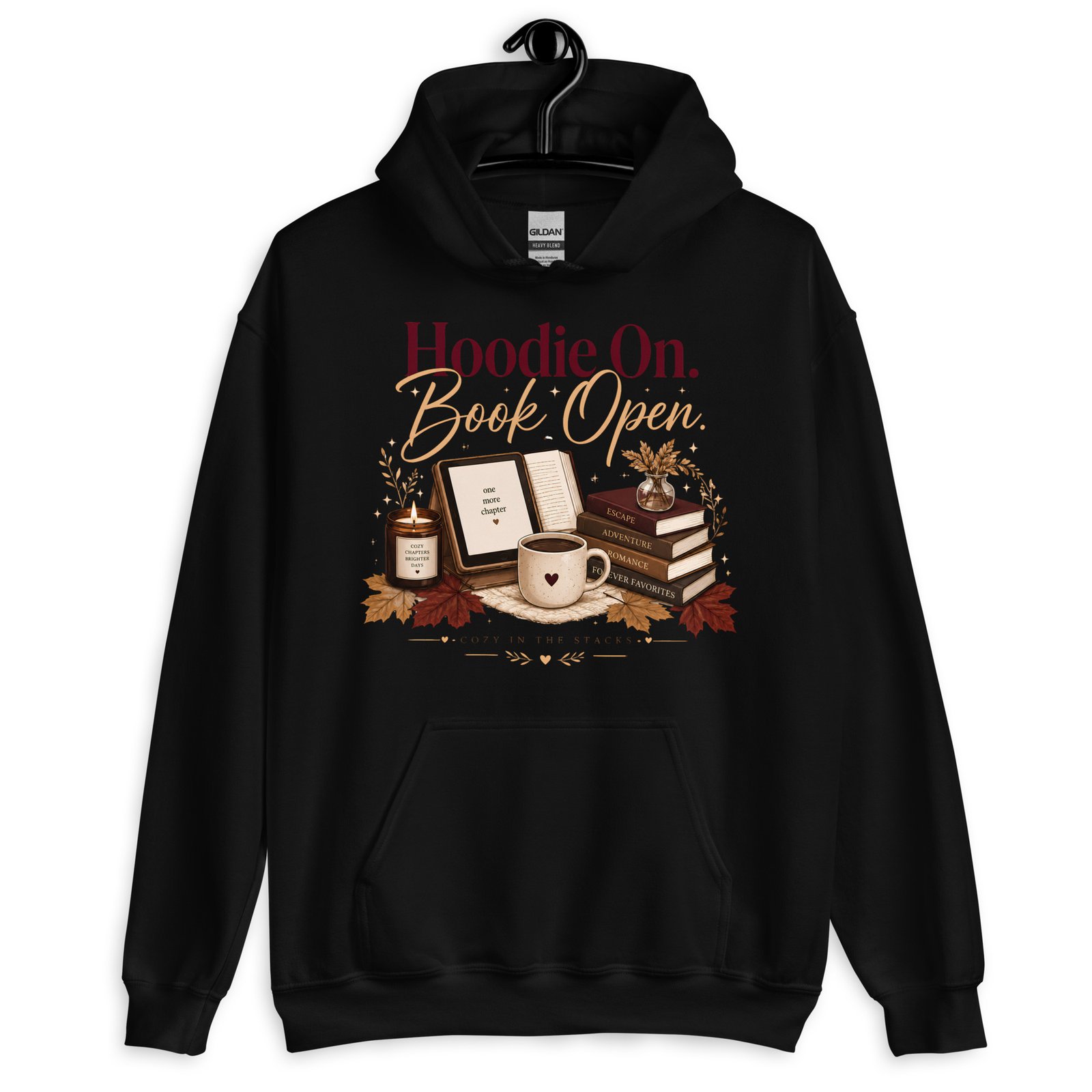 unisex-heavy-blend-hoodie-black-front-6a47267d9379a.jpg Hoodie On, Book Open Cozy Reader Hoodie - Image 2
