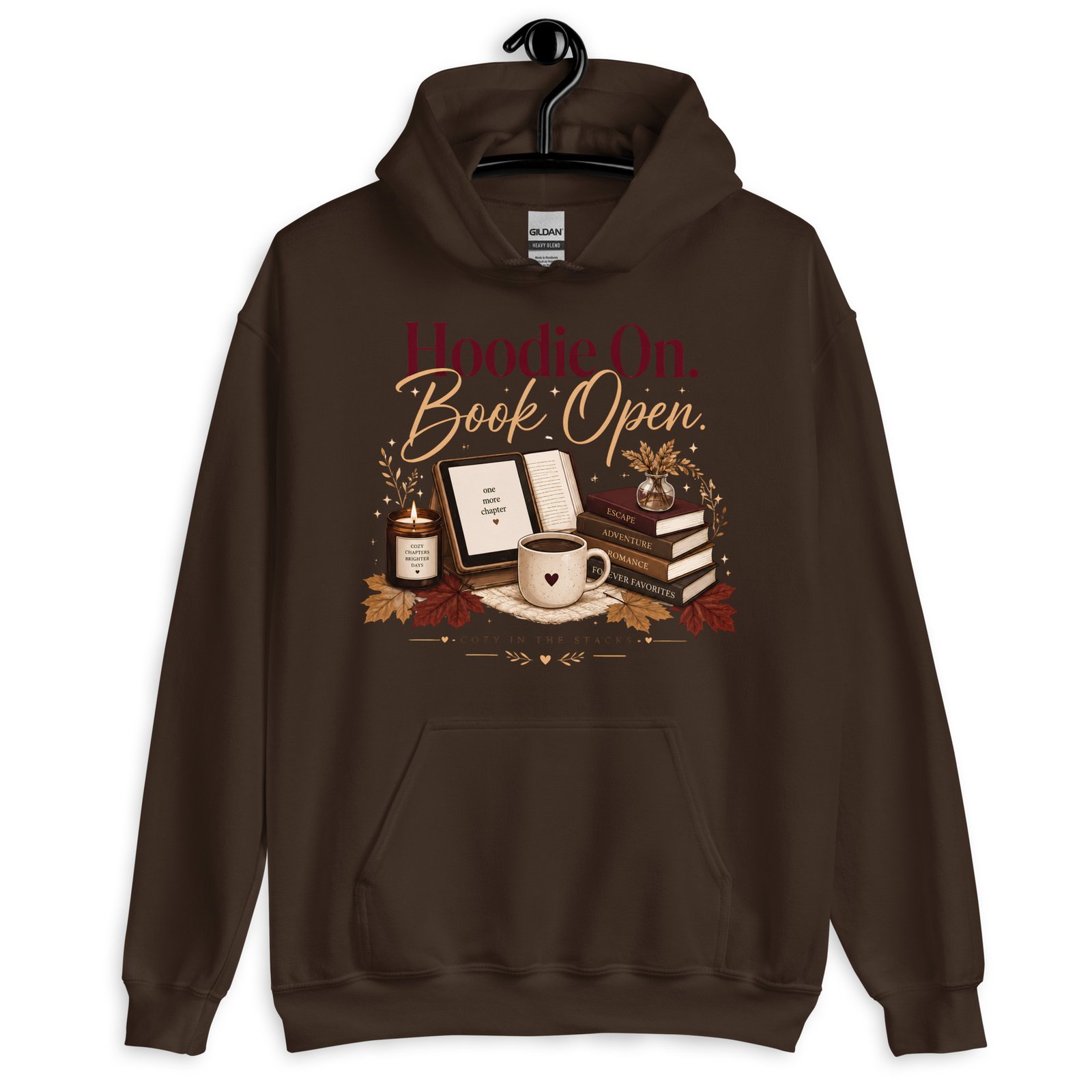 unisex-heavy-blend-hoodie-dark-chocolate-front-6a47267d94864.jpg Hoodie On, Book Open Cozy Reader Hoodie - Image 3