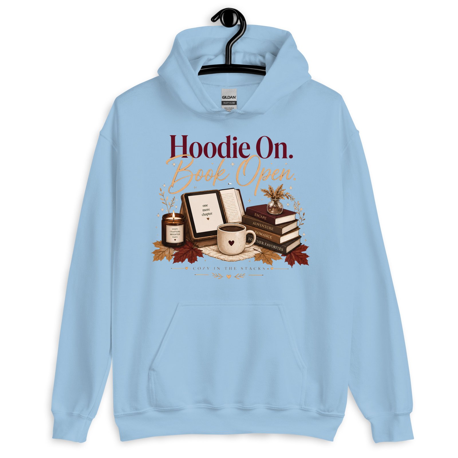 unisex-heavy-blend-hoodie-light-blue-front-6a47267da3b94.jpg Hoodie On, Book Open Cozy Reader Hoodie - Image 8