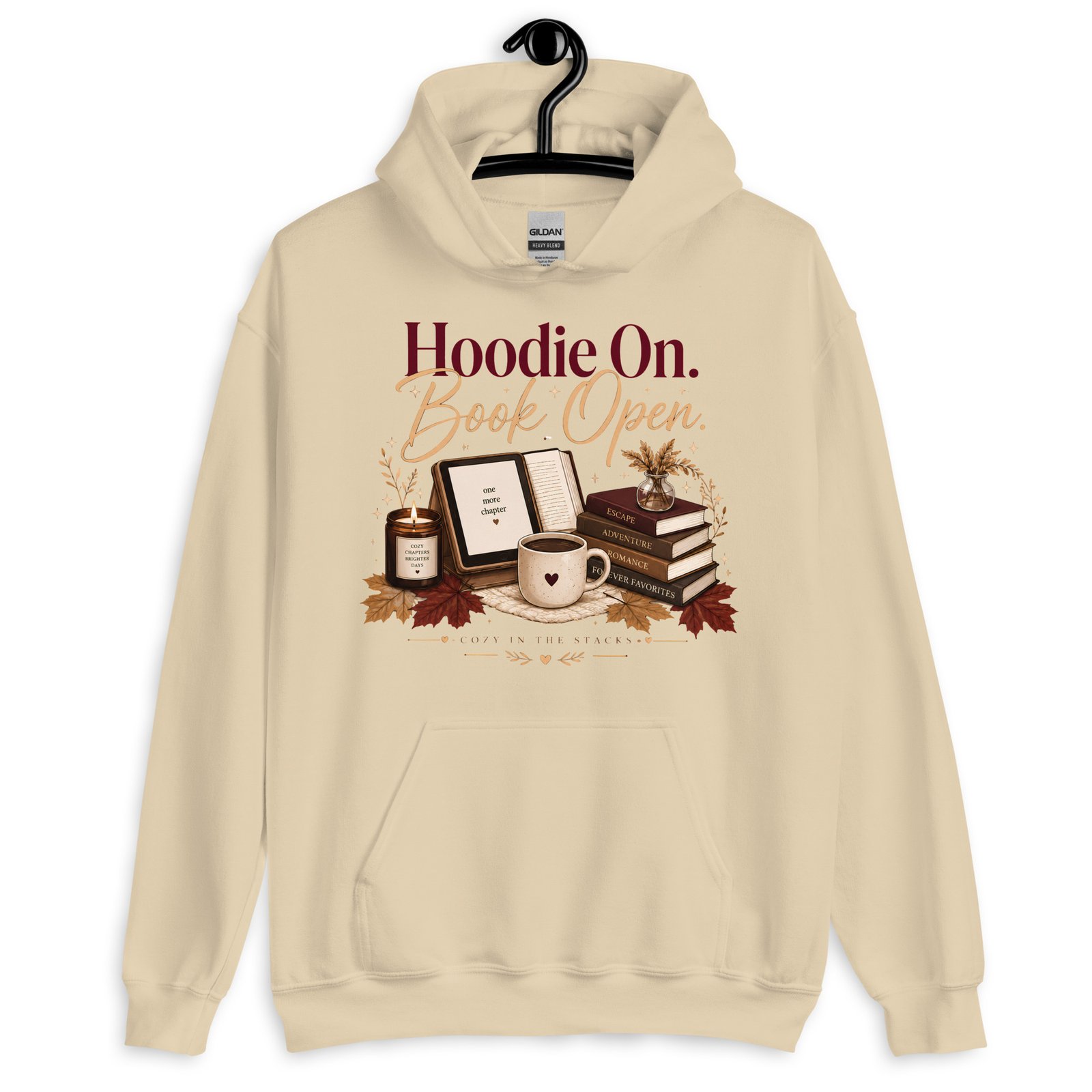unisex-heavy-blend-hoodie-sand-front-6a47267daa651.jpg Hoodie On, Book Open Cozy Reader Hoodie - Image 9