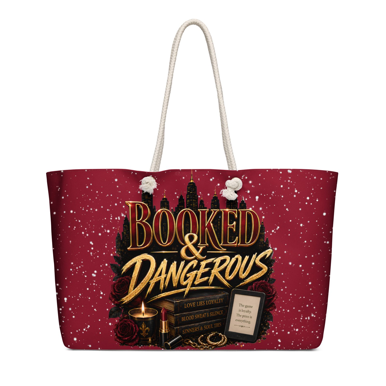 weekender-bag-white-24x13-front-6a498a35e0c08.jpg Booked & Dangerous Urban Fiction Weekender Tote Bag
